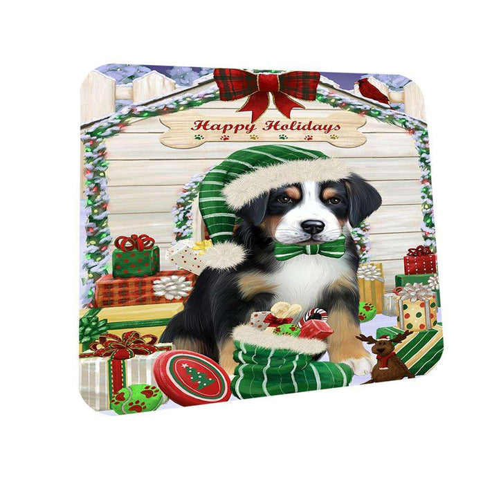 Happy Holidays Christmas Greater Swiss Mountain Dog With Presents Coasters Set of 4 CST52622