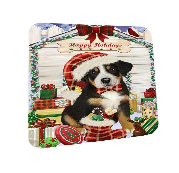 Happy Holidays Christmas Greater Swiss Mountain Dog With Presents Coasters Set of 4 CST52623