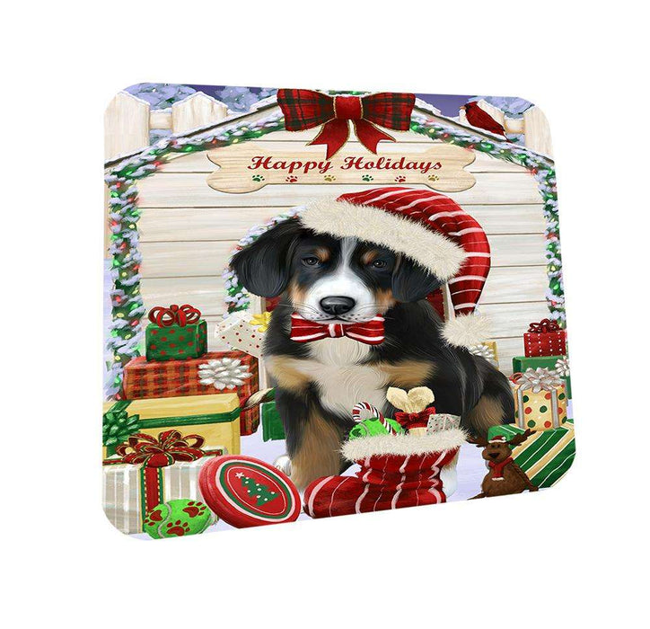 Happy Holidays Christmas Greater Swiss Mountain Dog With Presents Coasters Set of 4 CST52624