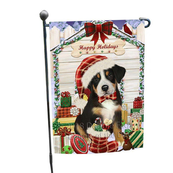 Happy Holidays Christmas Greater Swiss Mountain Dog With Presents Garden Flag GFLG52609