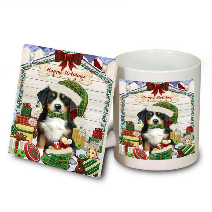 Happy Holidays Christmas Greater Swiss Mountain Dog With Presents Mug and Coaster Set MUC52654