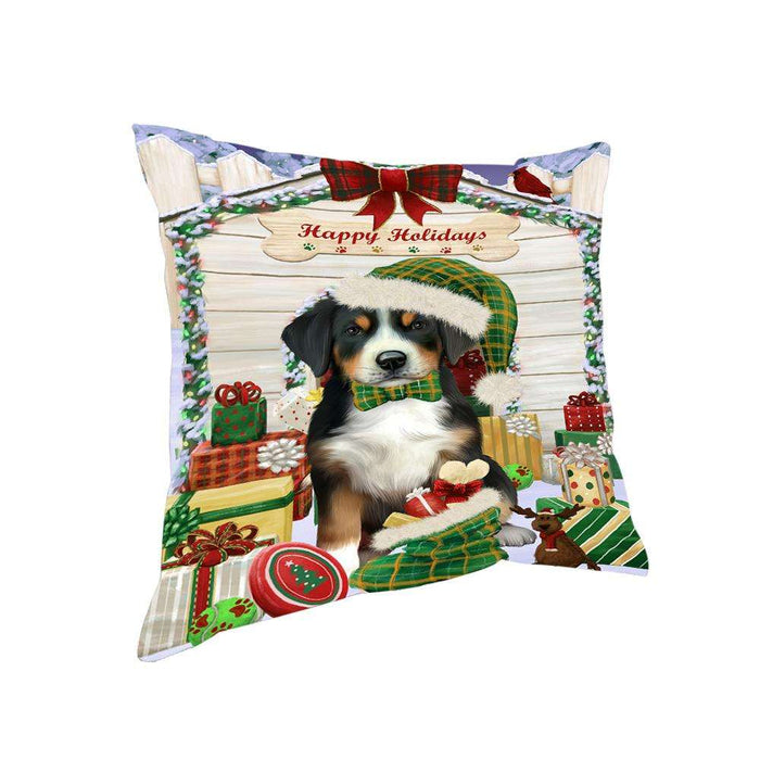 Happy Holidays Christmas Greater Swiss Mountain Dog With Presents Pillow PIL66804