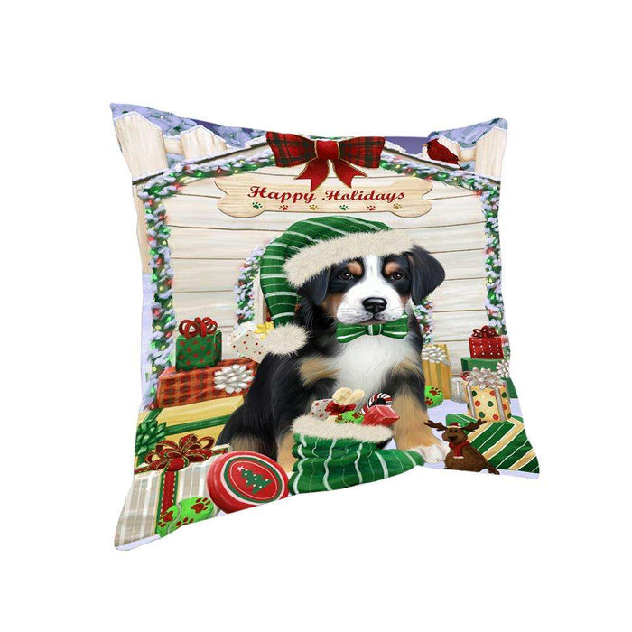 Happy Holidays Christmas Greater Swiss Mountain Dog With Presents Pillow PIL66808