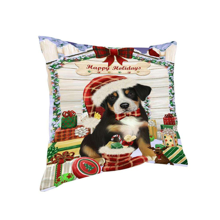 Happy Holidays Christmas Greater Swiss Mountain Dog With Presents Pillow PIL66812