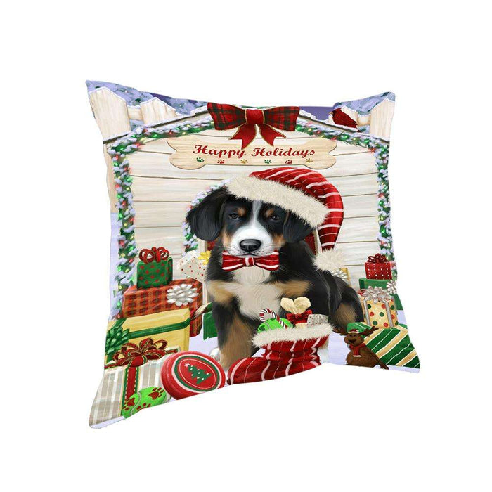 Happy Holidays Christmas Greater Swiss Mountain Dog With Presents Pillow PIL66816
