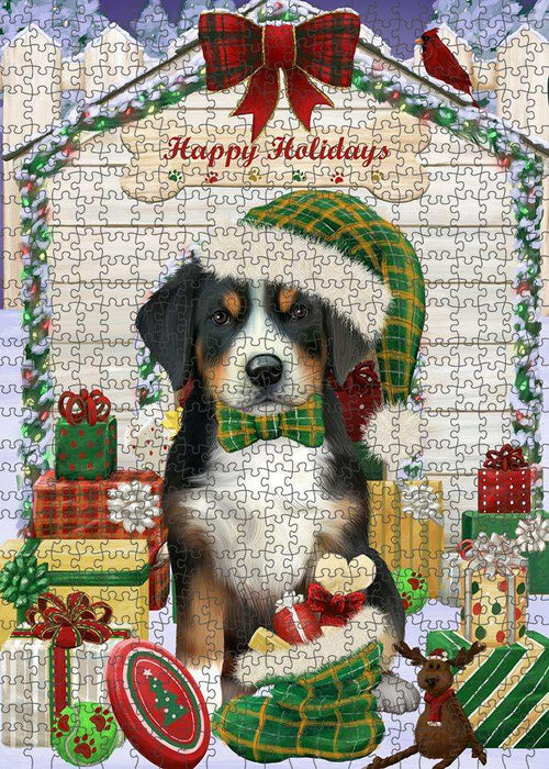 Happy Holidays Christmas Greater Swiss Mountain Dog With Presents Puzzle with Photo Tin PUZL61917
