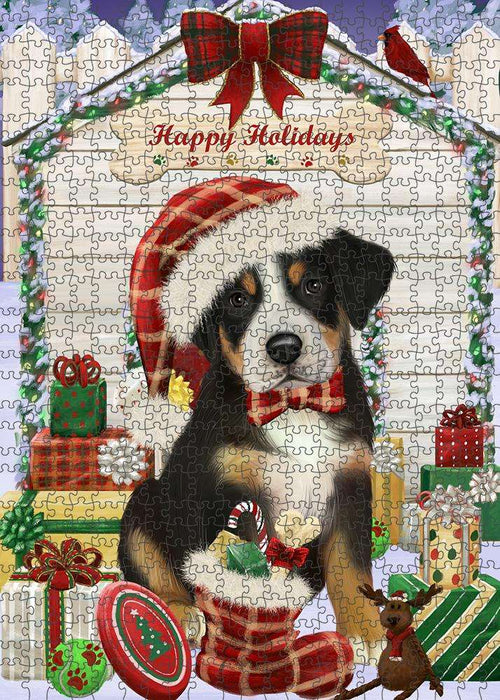 Happy Holidays Christmas Greater Swiss Mountain Dog With Presents Puzzle with Photo Tin PUZL61923