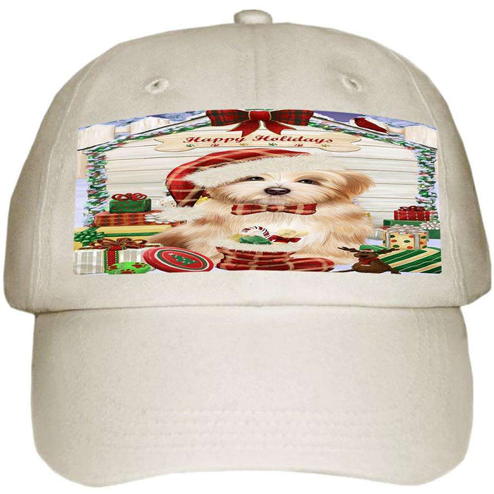 Happy Holidays Christmas Havanese Dog House with Presents Ball Hat Cap HAT58023