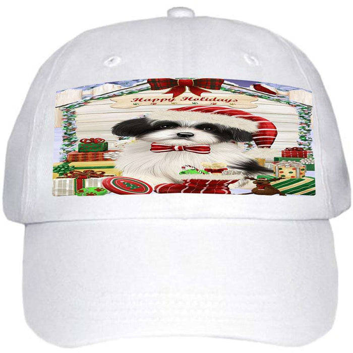 Happy Holidays Christmas Havanese Dog House with Presents Ball Hat Cap HAT58026
