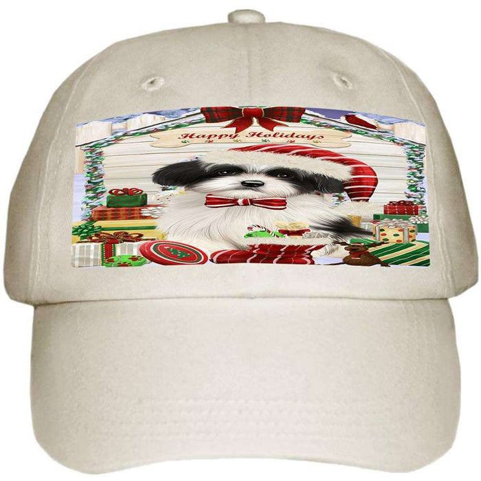Happy Holidays Christmas Havanese Dog House with Presents Ball Hat Cap HAT58026