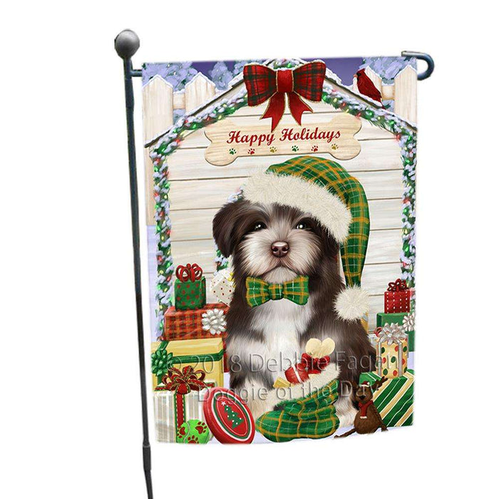 Happy Holidays Christmas Havanese Dog House with Presents Garden Flag GFLG51365