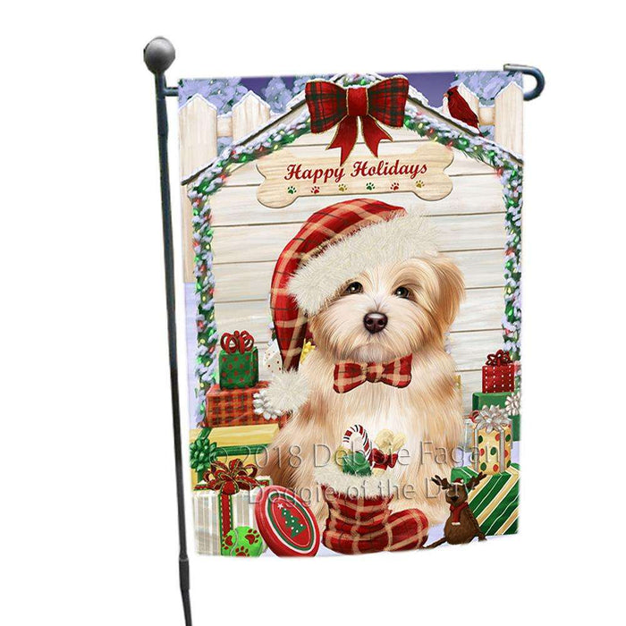 Happy Holidays Christmas Havanese Dog House with Presents Garden Flag GFLG51367