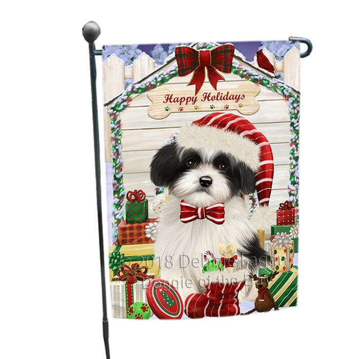 Happy Holidays Christmas Havanese Dog House with Presents Garden Flag GFLG51368