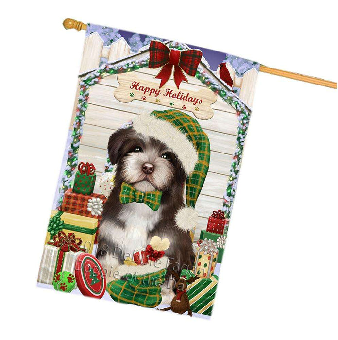 Happy Holidays Christmas Havanese Dog House with Presents House Flag FLG51501