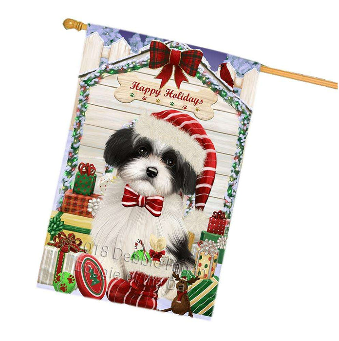 Happy Holidays Christmas Havanese Dog House with Presents House Flag FLG51504