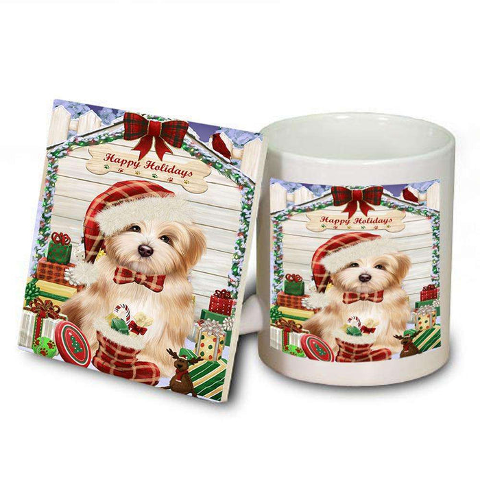 Happy Holidays Christmas Havanese Dog House with Presents Mug and Coaster Set MUC51422