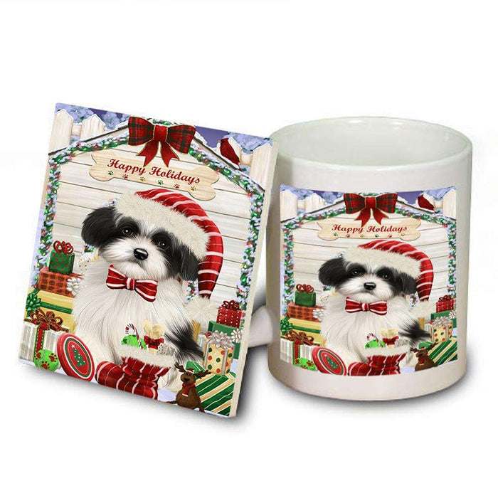 Happy Holidays Christmas Havanese Dog House with Presents Mug and Coaster Set MUC51423