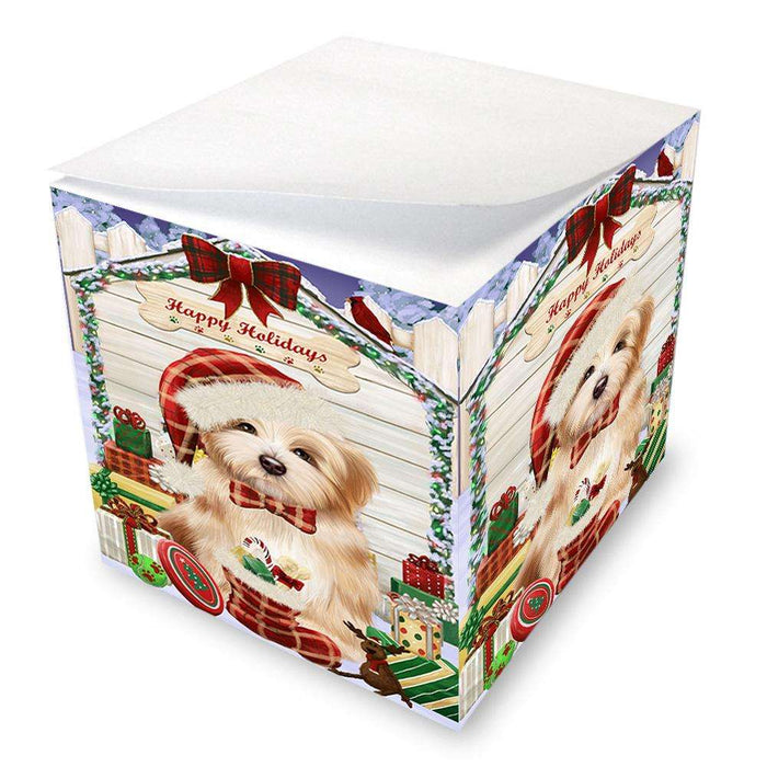 Happy Holidays Christmas Havanese Dog House with Presents Note Cube NOC51430