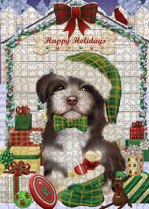 Happy Holidays Christmas Havanese Dog House with Presents Puzzle with Photo Tin PUZL58191