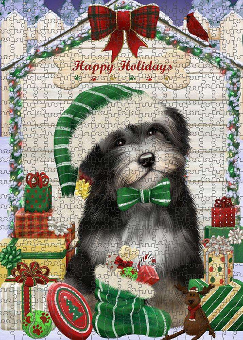 Happy Holidays Christmas Havanese Dog House with Presents Puzzle with Photo Tin PUZL58194
