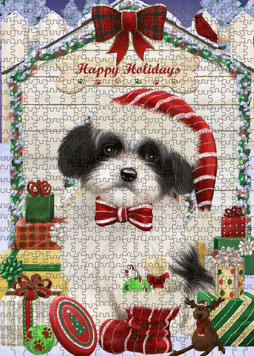 Happy Holidays Christmas Havanese Dog House with Presents Puzzle with Photo Tin PUZL58200