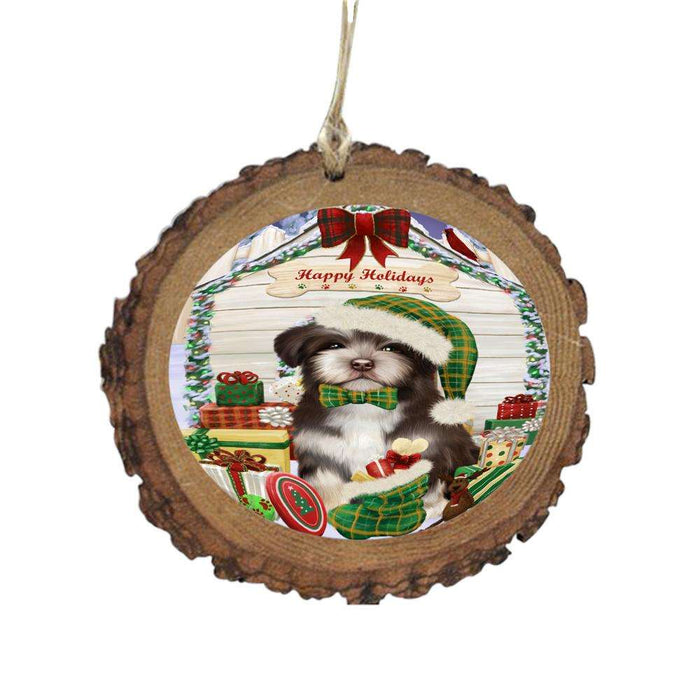 Happy Holidays Christmas Havanese House With Presents Wooden Christmas Ornament WOR49878