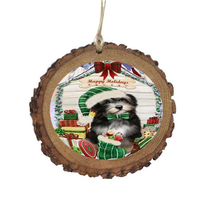 Happy Holidays Christmas Havanese House With Presents Wooden Christmas Ornament WOR49879
