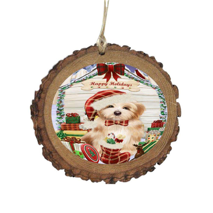 Happy Holidays Christmas Havanese House With Presents Wooden Christmas Ornament WOR49880
