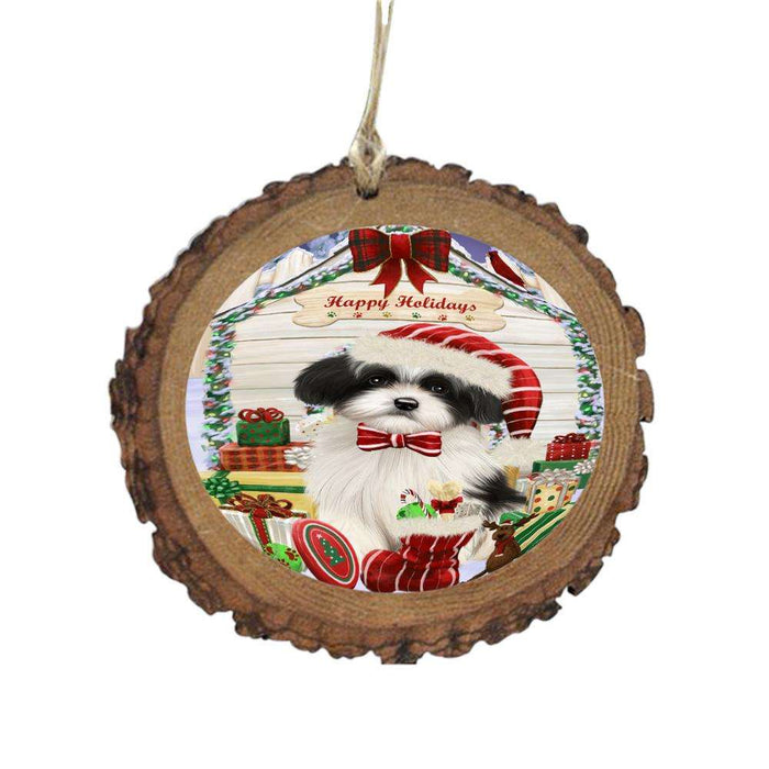 Happy Holidays Christmas Havanese House With Presents Wooden Christmas Ornament WOR49881
