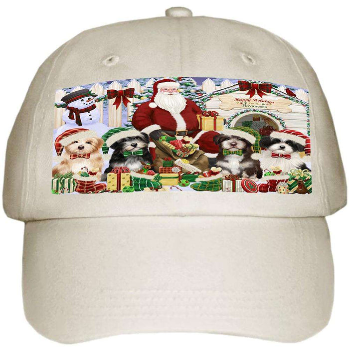 Happy Holidays Christmas Havaneses Dog House Gathering Ball Hat Cap HAT58098
