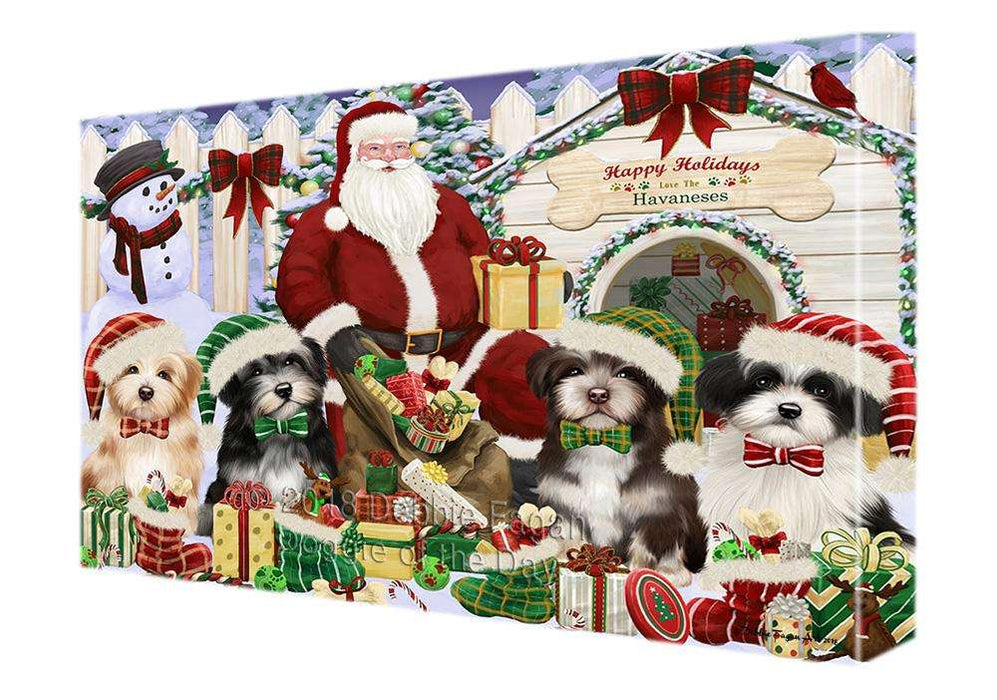 Happy Holidays Christmas Havaneses Dog House Gathering Canvas Print Wall Art Décor CVS79145