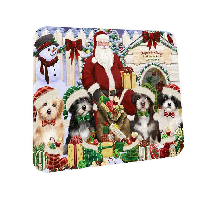 Happy Holidays Christmas Havaneses Dog House Gathering Coasters Set of 4 CST51414