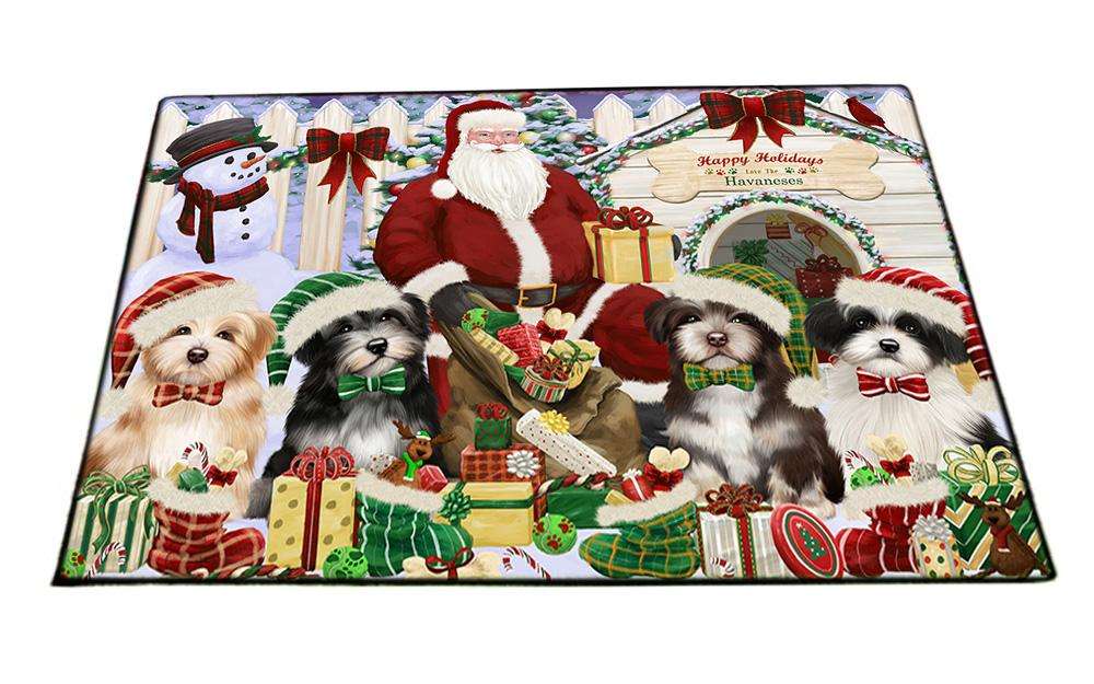 Happy Holidays Christmas Havaneses Dog House Gathering Floormat FLMS51120