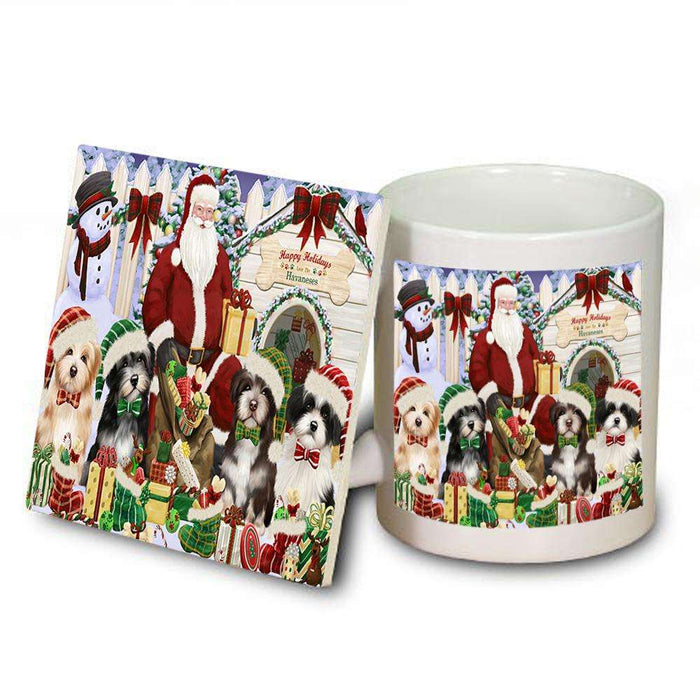 Happy Holidays Christmas Havaneses Dog House Gathering Mug and Coaster Set MUC51447