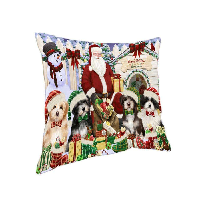 Happy Holidays Christmas Havaneses Dog House Gathering Pillow PIL61644