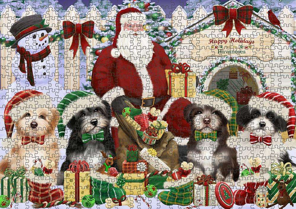 Happy Holidays Christmas Havaneses Dog House Gathering Puzzle with Photo Tin PUZL58047