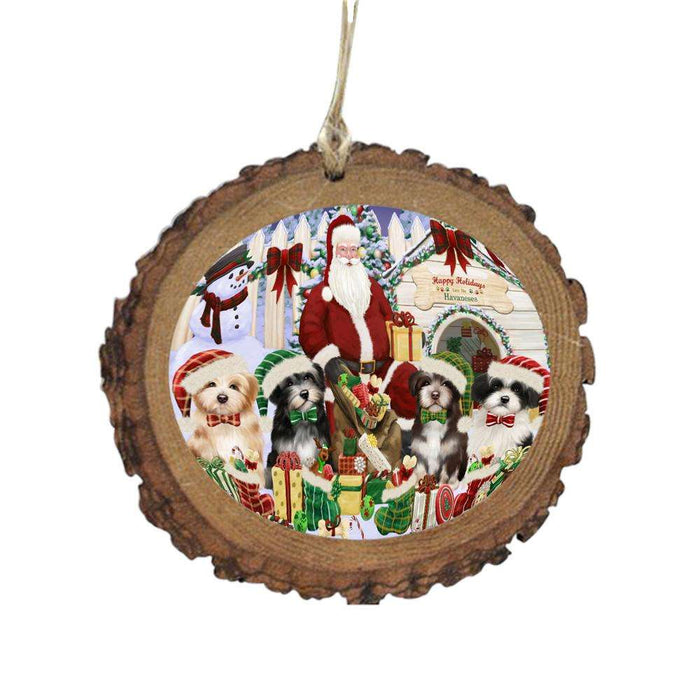 Happy Holidays Christmas Havaneses Dog House Gathering Wooden Christmas Ornament WOR49706