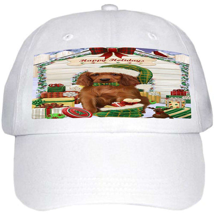 Happy Holidays Christmas Irish Setter Dog With Presents Ball Hat Cap HAT61731