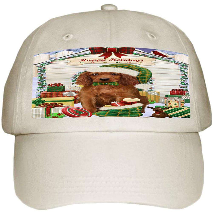 Happy Holidays Christmas Irish Setter Dog With Presents Ball Hat Cap HAT61731