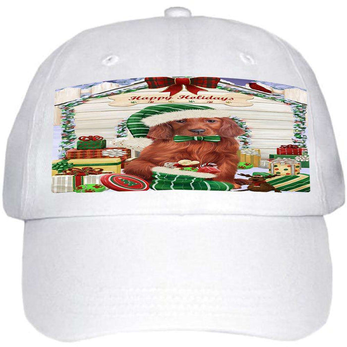 Happy Holidays Christmas Irish Setter Dog With Presents Ball Hat Cap HAT61734