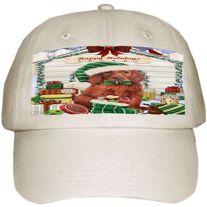 Happy Holidays Christmas Irish Setter Dog With Presents Ball Hat Cap HAT61734