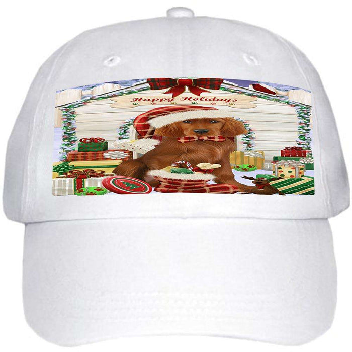 Happy Holidays Christmas Irish Setter Dog With Presents Ball Hat Cap HAT61737