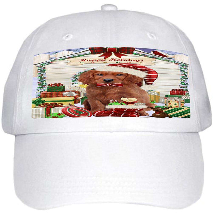 Happy Holidays Christmas Irish Setter Dog With Presents Ball Hat Cap HAT61740