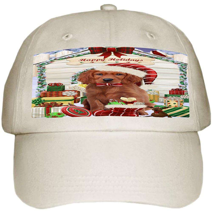 Happy Holidays Christmas Irish Setter Dog With Presents Ball Hat Cap HAT61740