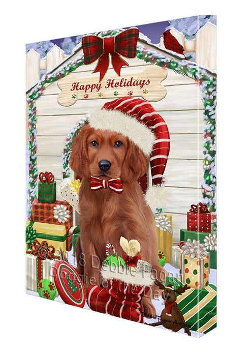 Happy Holidays Christmas Irish Setter Dog With Presents Canvas Print Wall Art Décor CVS90818