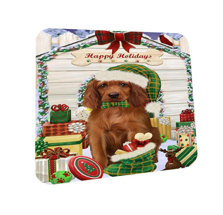 Happy Holidays Christmas Irish Setter Dog With Presents Coasters Set of 4 CST52625