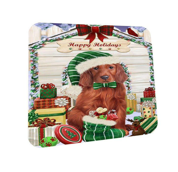 Happy Holidays Christmas Irish Setter Dog With Presents Coasters Set of 4 CST52626