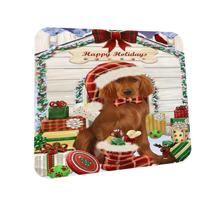 Happy Holidays Christmas Irish Setter Dog With Presents Coasters Set of 4 CST52627