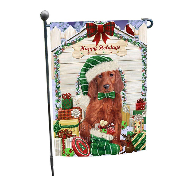 Happy Holidays Christmas Irish Setter Dog With Presents Garden Flag GFLG52612