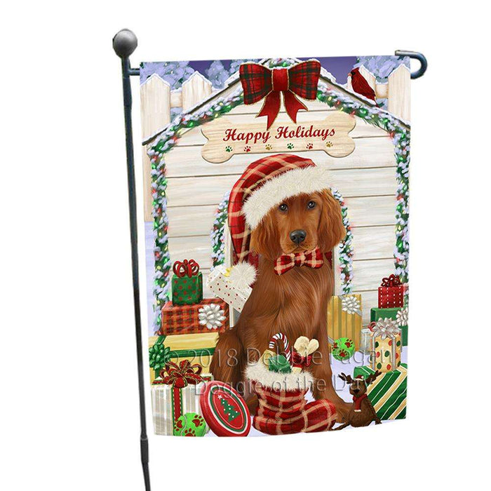 Happy Holidays Christmas Irish Setter Dog With Presents Garden Flag GFLG52613